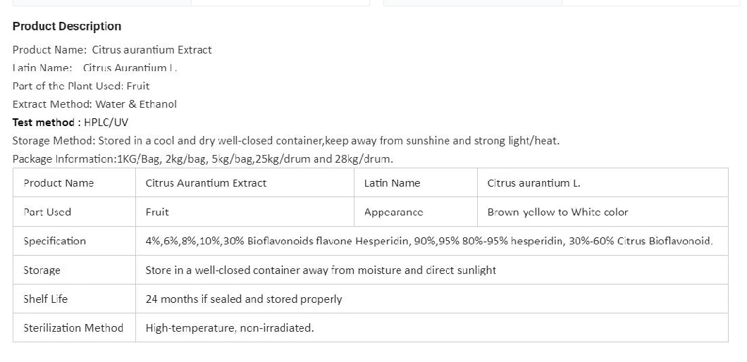 Supply Citrus Aurantium Extract Citrus Bioflavonoids 95% Bitter Orange Extract